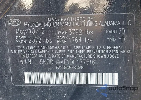 2013 Hyundai Elantra Gls/Limited from USA, damaged, VIN 5NPDH4AE1DH177516